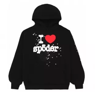 Sp5der Black 'I Heart Sp5der' Hoodie worn by Central Cee in