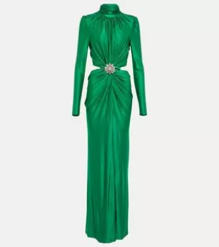 Crystal Embellished Ruched Cutout Gown