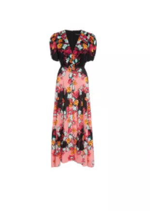 Lea Floral-Printed Silk V-Necked Midi Dress