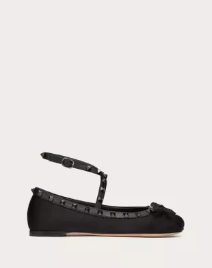 Rockstud Satin Ballet Flats