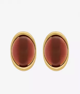 Oval Cabochon Earrings In Carnelian And Metal
