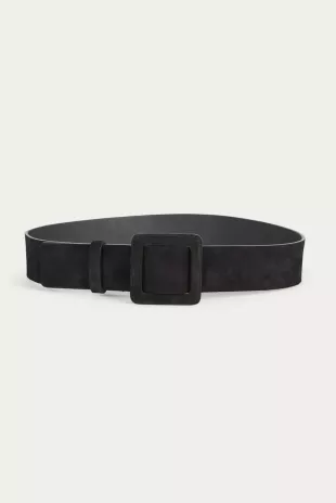 'Betty' Square Buckle Belt in Black Suede