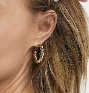 14k gold plated twist hoop earrings