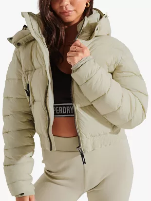 Crop Hooded Fuji Jacket in Pelican Beige