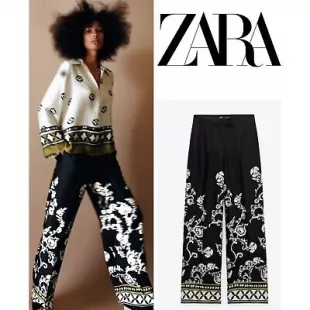 Zara - Woman Nwt Ss23 Printed Leg Pants Medium 3453/264