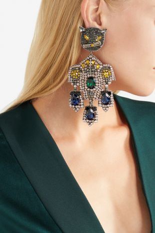 Gold tone, crystal and silk clip earrings