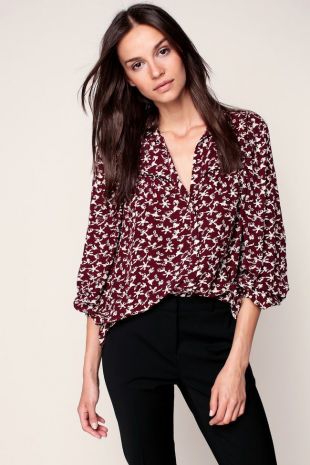 Chemise fluide bordeaux imprimé fleurs