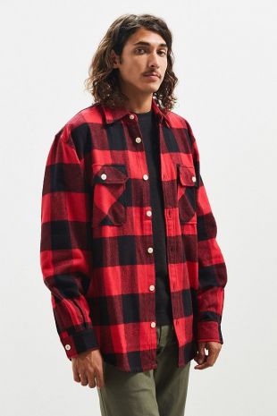Cromoncent Men's Casual Plaid Flannel Shirt - Thick White Red Button-Down With Chest Pockets, Large - View #6