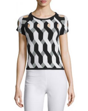 Rag & Bone Olympia Short Sleeve Printed Cutout Top, Black/White