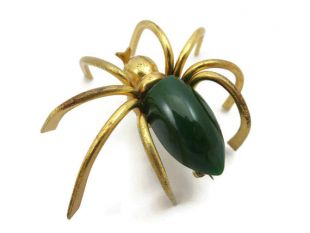 Bakelite Jewelry - Green Bakelite Spider Brooch Figural Animal Tested Bakelite and Brass