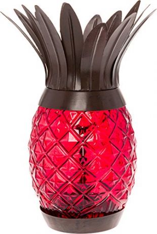 Solar Powered Pineapple Jar Light - Decorative LED Glass Table Light by GreenLighting (Red)