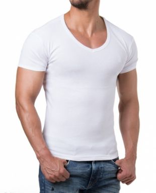 T shirt homme col v basic blanc 184 S L XL