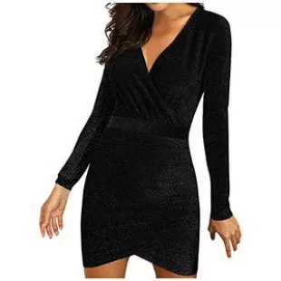 Todaies - Women's Casual Sexy Deep V Neck Dresses Fall Winter Velvet ...