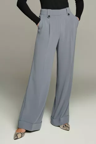Clever Crepe Hartwood Pleated Wide-Leg Trousers Dove Grey