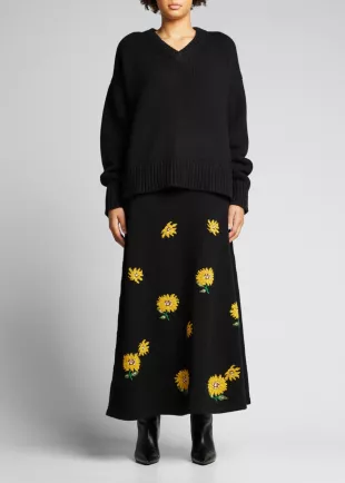 Needlepoint Sunflower Maxi Skirt