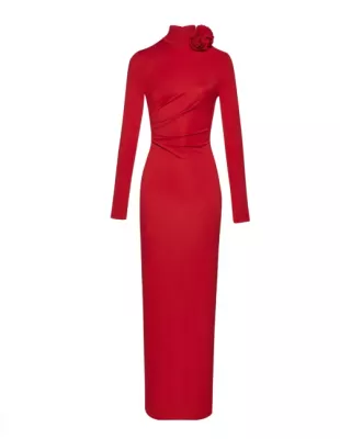 Mock Neck Jersey Maxi Dress In Red