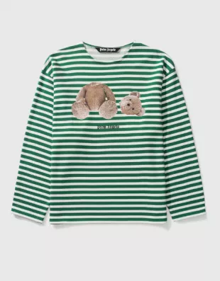 Palm Angels - Green Striped Teddy Bear Long Sleeve T Shirt