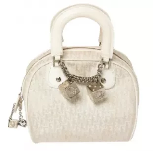 White Oblique Canvas and Leather Gambler Dice Bag