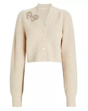 Larsa Bow Embellished Wool Cashmere Cardigan