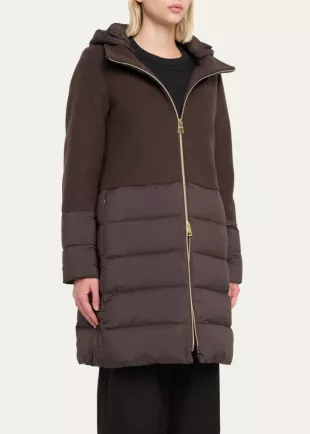 Diagonal Wool and Nuage Mixed Media Puffer Jacket