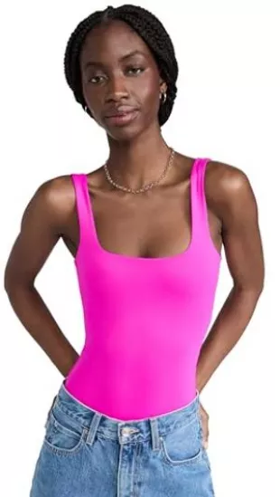 Good American, Scuba Modern Tank Bodysuit in Rose Quartz