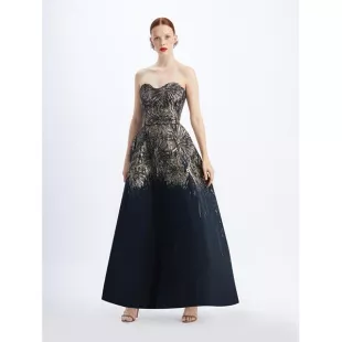 Strapless Jacquard Fireworks Gown
