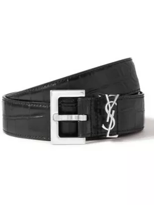 3cm Croc-Effect Leather Belt