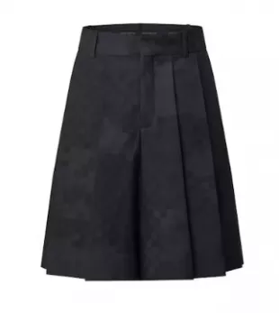 Louis Vuitton - Pleated Silk And Wool Blend Damier Shorts Black Damoflage
