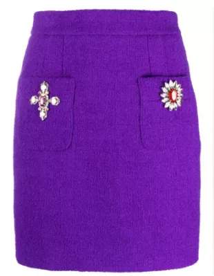 Jewel Buttons Boucle Miniskirt