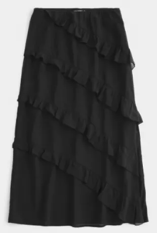 Chiffon Ruffled Column Maxi Skirt