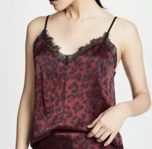 Anine Bing - Lace Trim Silk Leopard Cami Red