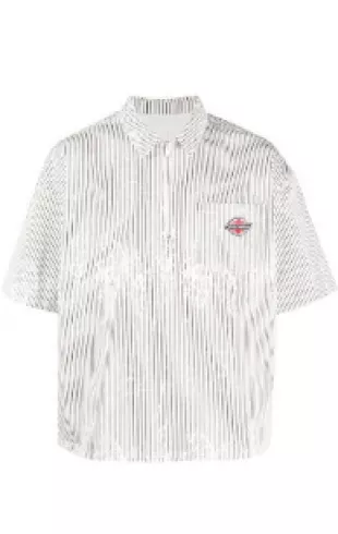 striped Zip-Up Canvas Shirt