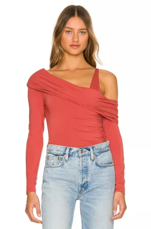 Gianna Matte Jersey Long Sleeve One Shoulder Bodysuit