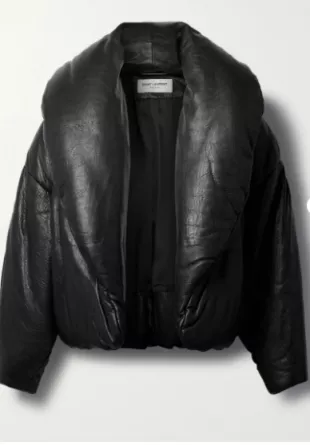 Padded Textured-Leather Jacket