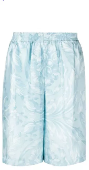 Blue Barocco-Print Silk Shorts
