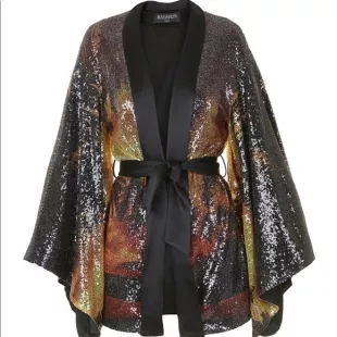 Belted Sequin Printed Kimono