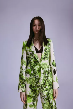 Spring Green Botanical Bunches Tailored Single Breasted Jacket