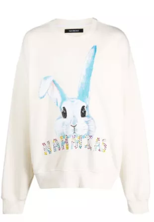 White Rhinestone Rabbit Logo Sweatshirt