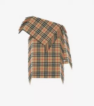 Check Cashmere Fringed Scarf in Archive Beige