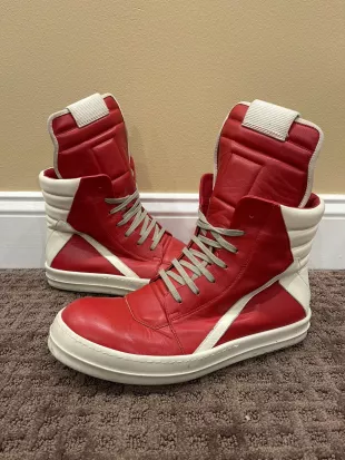 Red & White High Top Geobasket Sneakers