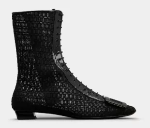 Belle Vivier Net Lacquered Buckle Lace Up Ankle Boots