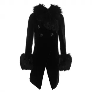 Black Velvet and Sheepskin Double Breasted Coat