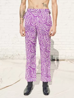 Mystic Waves Silk Cotton Side-Tie Trousers