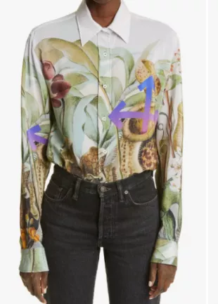 Botanical Print Silk Button-Up Shirt