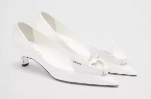 Brushed Leather Pumps with Floral Appliques
