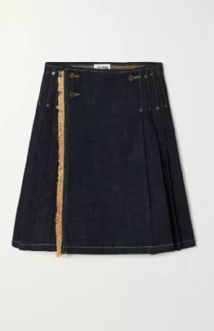 Jean Paul Gaultier - Frayed Pleated Denim Wrap Skirt