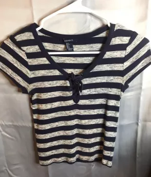Cropped Short Sleeve Striped Tee