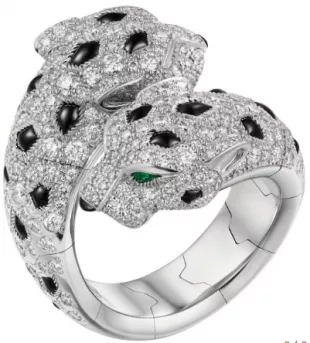 White Gold, Diamond, Emerald and Onyx Panthere De Cartier Ring