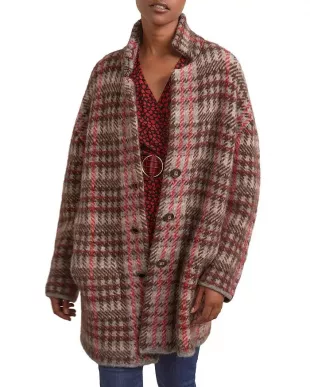 Oversized Wool Houndstooth Coat In Rouge