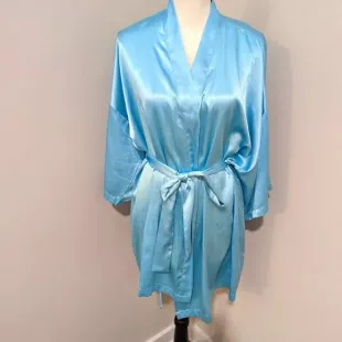 Turquoise Blue Satin Robe Kimono One